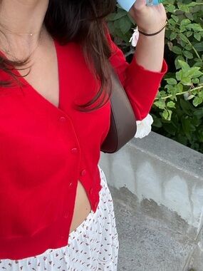 Reformation  V-Neck Button Cardigan in red